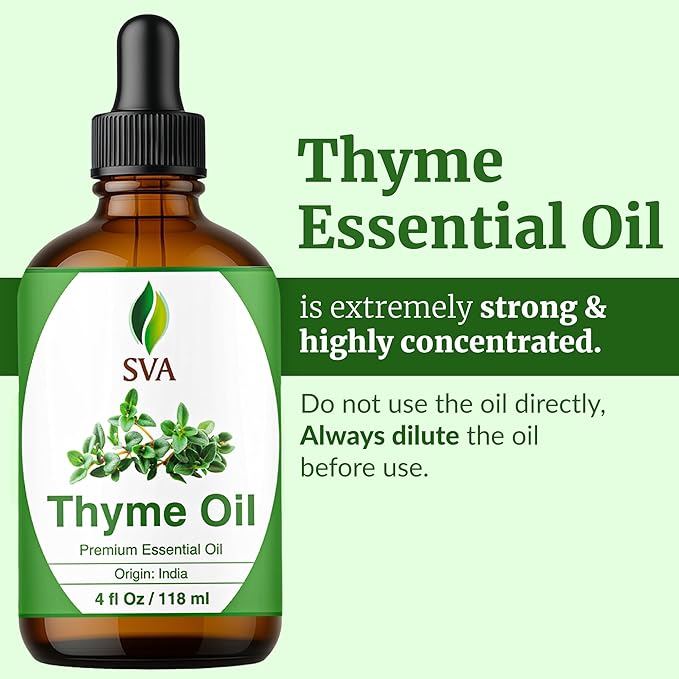 SVA Thyme Essential Oil – 4 Fl Oz – 100% Natural Thyme Oil - for Diffuser, Hair Care, Face, Skin Care, Aromatherapy, Scalp and Body Massage, Soap and Candle Making – with Dropper-VivaGrace Women