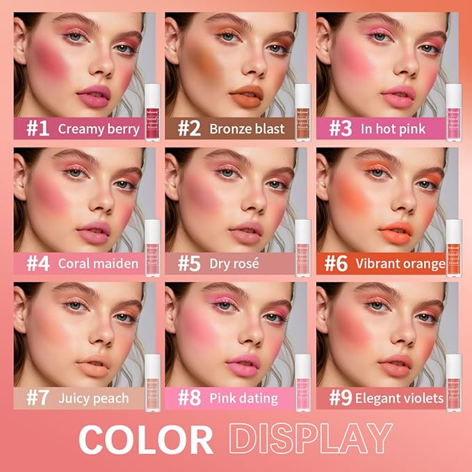 Liquid Blush for Cheeks Makeup Face Blush, Weightless Cream Formula, Smudge Proof Long-Wearing Pigmented Blush, Natural Look Makeup Face Blushes, Shimmer Finish, Dainty - 02# Bronze blast-VivaGrace Women
