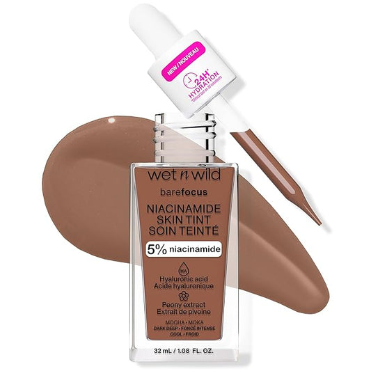 wet n wild Bare Focus Skin Tint, 5% Niacinamide Enriched, Buildable Sheer Lightweight Coverage, Natural Radiant Finish, Hyaluronic & Vitamin Hydration Boost, Cruelty-Free & Vegan - Mocha-VivaGrace Women