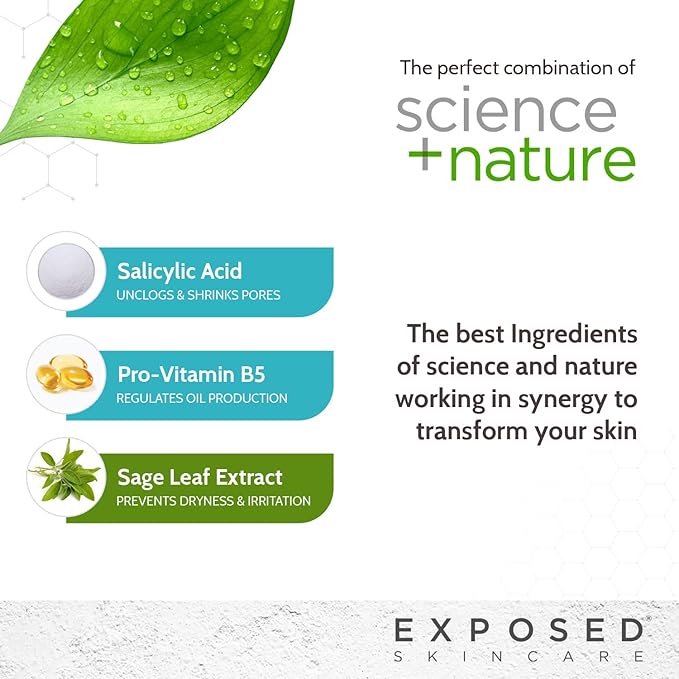 Exposed Skin Care Acne Facial Cleanser - Gentle Face Wash with Salicylic Acid for Acne Prone Skin - Pore Clarifying Acne Treatment for All Ages, Skin Types-VivaGrace Women