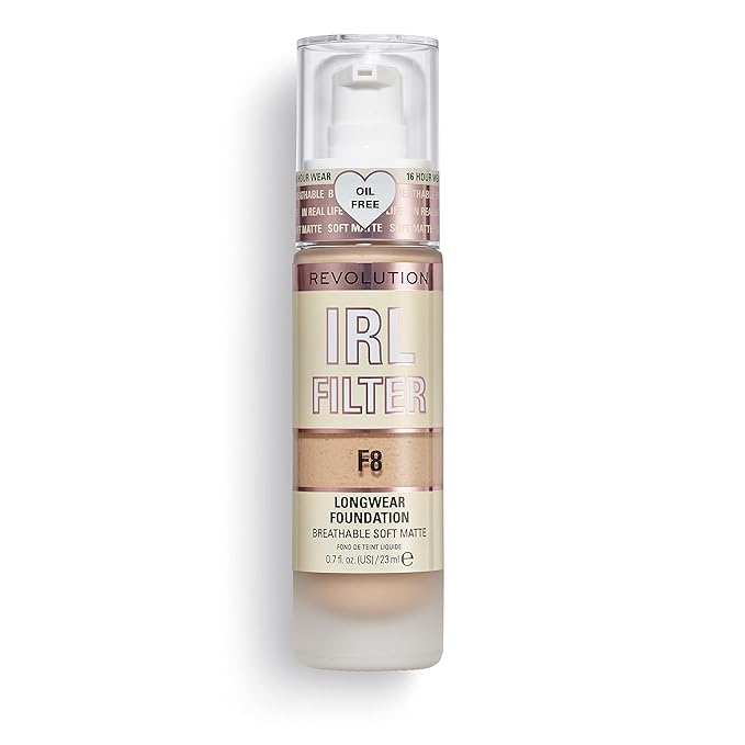 Revolution Beauty, IRL Filter Longwear Foundation, Soft & Breathable Formula, Medium to Full Coverage, Matte Finish, F8, 0.7 Fl. Oz-VivaGrace Women