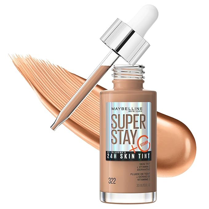 Maybelline Super Stay Up to 24HR Skin Tint, Radiant Light-to-Medium Coverage Foundation, Makeup Infused With Vitamin C, 322, 1 Count-VivaGrace Women