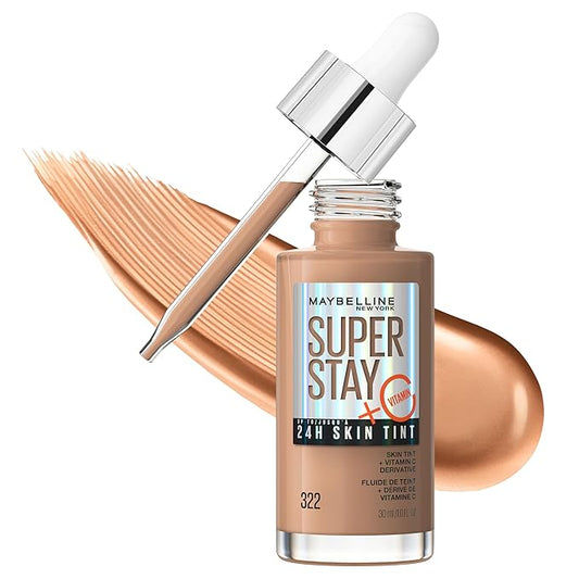 Maybelline Super Stay Up to 24HR Skin Tint, Radiant Light-to-Medium Coverage Foundation, Makeup Infused With Vitamin C, 322, 1 Count-VivaGrace Women