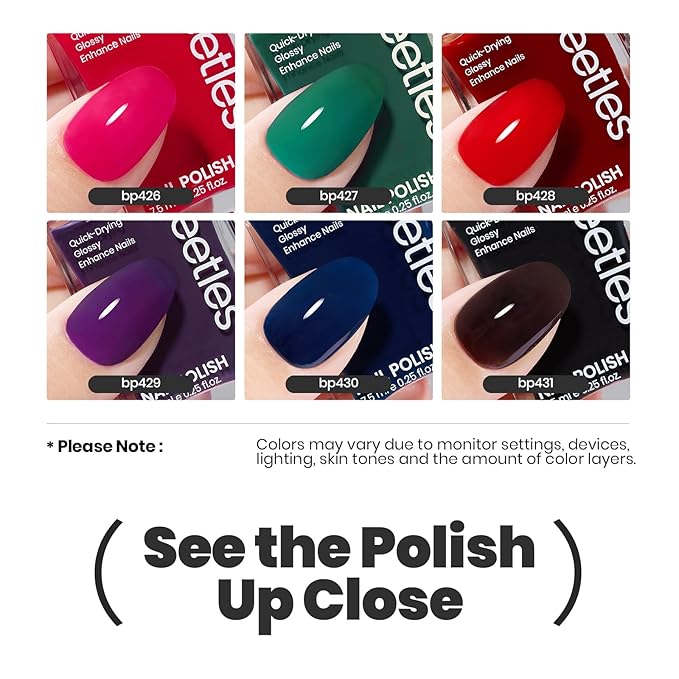 Beetles Nail Polish Set, 6 Colors Jelly Nail Polish Kit Pink Red Black Blue Green Purple Sheer Jelly Quick Dry Fingernail Polish Syrup Nails Enchanted Night Gifts for Women Salon DIY Manicure Kit