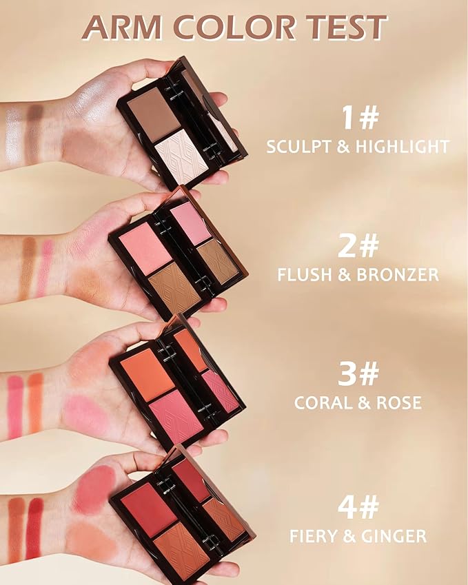 Face Matte Blush Powder Palette-2Colors Buildable Facial Cheek Blusher Pressed Powder Light Luxury Blush Contour Palette for Face,Longlasting Makeup Palette,Valentine's Day Gift Set for Women Girl-03-VivaGrace Women