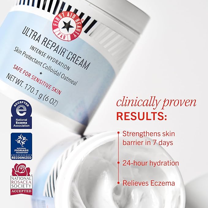 First Aid Beauty - Ultra Repair Cream, Intense Hydration Whipped Colloidal Oatmeal, Clinically Proven to Strengthen Skin Barrier in 7 Days & Helps Relieve Eczema, Luxury Face & Body Moisturizer, 8 oz-VivaGrace Women