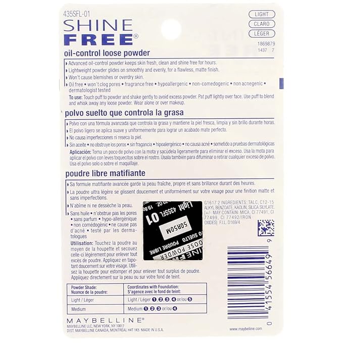 Maybelline New York Shine Free Oil Control Loose Powder, Light [210] 0.7 oz (Pack of 2)-VivaGrace Women