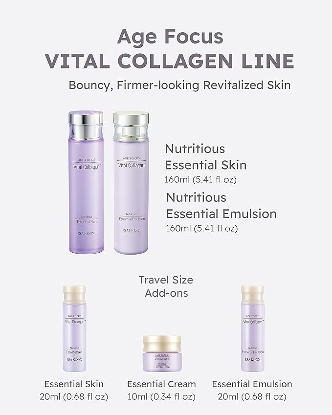 ISA KNOX AGE FOCUS VITAL COLLAGEN SKINCARE GIFT SET - Korean Luxury Premium High-end Skin Toner, Emulsion Lotion, Cream, Hydrolyzed Collagen, Vitamin B12, E, C, (370ml / 12.51 Fl Oz)-VivaGrace Women