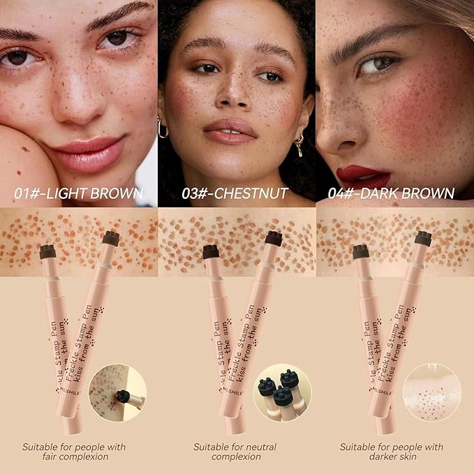 AKARY Stamp Freckle Pen Natural Lifelike Fake Freckles Makeup, Waterproof Long Lasting Quick Dry 5 Comb Corners Natural Like Face Freckle Makeup Pen for Effortless Sunkissed Makeup, 04-Dark Brown-VivaGrace Women