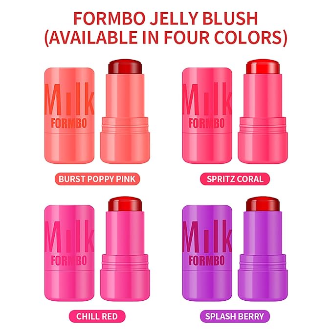 Cooling Water Jelly Tint Blush Makeup Blush Stick 3-in-1 Lip and Cheek Tint Stain Jelly Blush Multi-use Clear Glossy Gel Blush,0.18 Oz (Splash Berry, 0.18 Oz)-VivaGrace Women
