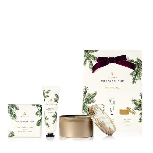 Thymes Frasier Fir Hand Cream, Travel Tin Candle Jar and Bar Soap Gift Set - Scented with Notes of Siberian Fir, Cedarwood, and Sandalwood - Luxury Home Fragrance Set - Hostess Gift for the Holidays-VivaGrace Women