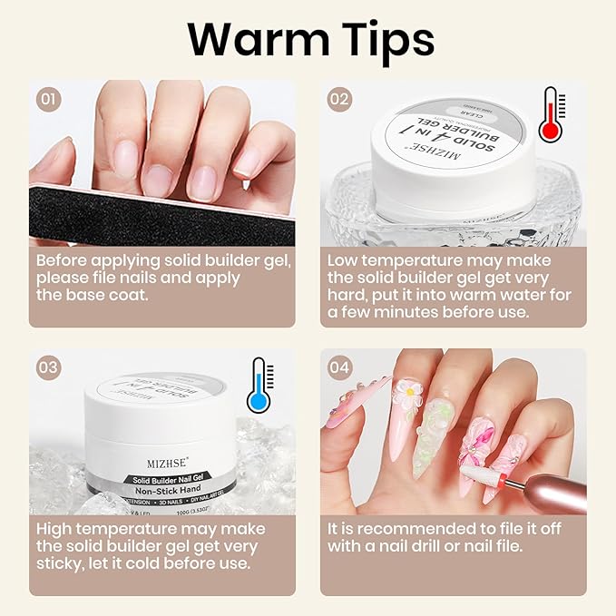 MIZHSE 100g Solid Builder Gel for Nails, Large Capacity Clear Hard Gel 3D Sculpting for Nail Art U V LED Builder Kit with 3D Silicone Pen, for Salon Home DIY-VivaGrace Women