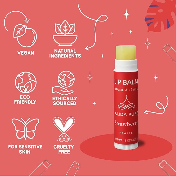 Strawberry Lip Balm Collection, Vegan Lip Balm Set, Beeswax Free, with Avocado Oil, Organic Jojoba Oil, and Vitamin E, Natural Moisturizer for Dry, Chapped Lips, 3 Tube Set-VivaGrace Women