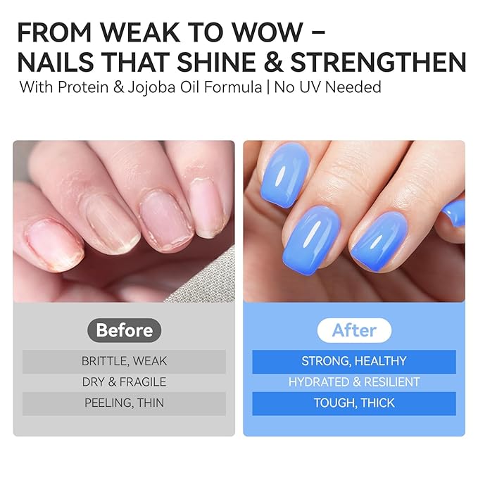 gelike ec Protein Nail Polish Strengthener and Growth: Azure Blue 15ml 6 in 1 Natural Nail Strengthener for Damaged Nails - Long Lasting Nail Hardener and Strengthener - For Daily Home Salon