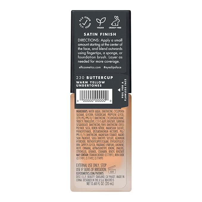 e.l.f. Flawless Finish Foundation, Lightweight & Medium Coverage, Semi-Matte Finish, Buttercup, 0.68 Fl Oz (20mL)-VivaGrace Women