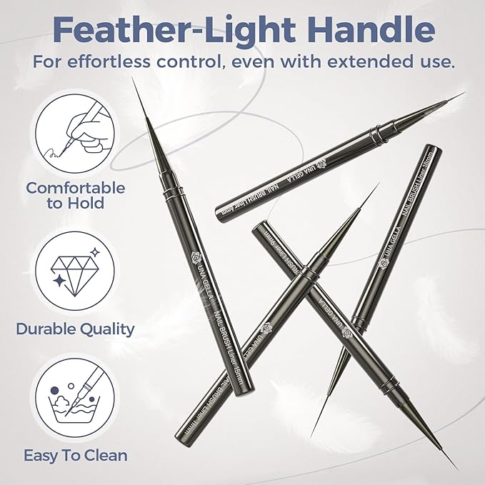 UNA GELLA Nail Art Brushes Metallic, Liner Pens 5Pcs Set For Nail Art Gel Polish, Gray Color, Detail Nail Art Design Painting Brush Set For Nails Gel Fine Drawing Nail Tools, 6/9/11/15/18mm Sizes-VivaGrace Women