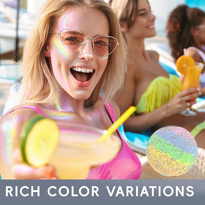 Chameleon Face Highlighter Palette, Glitter Metallic Rainbow Eyeshadow Holographic Sparkling Long Lasting Color Shifting Inner Corner Eye Brightener Illuminator Shimmer Highlighter Makeup-VivaGrace Women