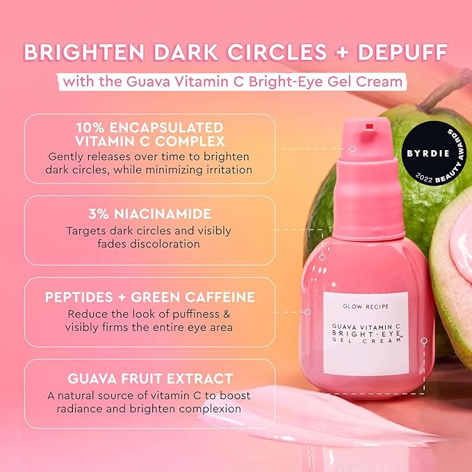 Glow Recipe Guava Vitamin C Brightening Eye Cream - Hydrating Under Eye Cream with Niacinamide, Peptides & Caffeine - Firming & Illuminating Dark Circles Under Eye Treatment for Puffiness (15ml)-VivaGrace Women