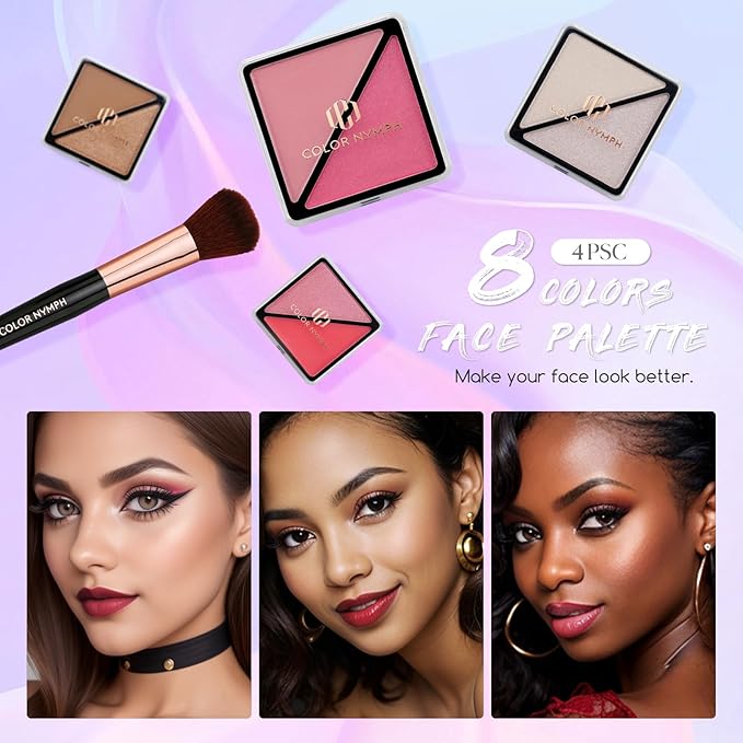 Color Nymph Beginners Makeup Kit With Train Case For Teenagers Girls, Full Starter Cosmetics Set Included 32 Colors Eyeshadow, Glitter Cream, Blush, Highlighter, Lip Gloss and Brush (White)-VivaGrace Women
