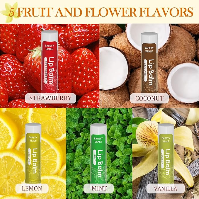 5 Pack Lip Balm Natural Lip Balm Bulk with Shea butter and Coconut Oil Moisturizing, Soothing, and Repairing for Chapped Lips Party Favors adults kids - 5 flavors 0.15 Oz-VivaGrace Women