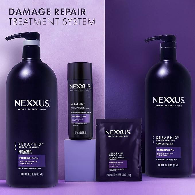 Nexxus Keraphix Shampoo With ProteinFusion for Damaged Hair Keratin Protein, Black Rice, Silicone-Free 33.8 oz-VivaGrace Women