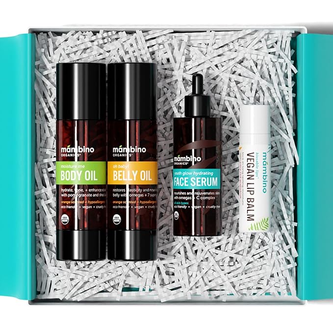 Mambino Organics Bun in the Oven Kit – All Natural Skincare Set for Pregnant Women – Anti-stretch mark, Body Moisturizer, Lip Balm Gift Pregnancy Gift Set for First time Moms-VivaGrace Women