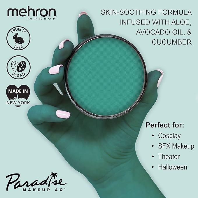Mehron Makeup Paradise Makeup AQ Pro Size | Stage & Screen Performance, Face & Body Painting, Beauty, Cosplay, and Halloween | Water Activated Face Paint, Body Paint 1.4 oz (40 g) - Deep Sea-VivaGrace Women