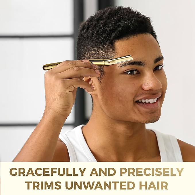 ZOMCHI Dermaplane Razor with 11 Blades for Women & Men, Eyebrow Trimmer with Protective Silicone Cap, Face Razor for Hair Removal - Matte Gold-VivaGrace Women
