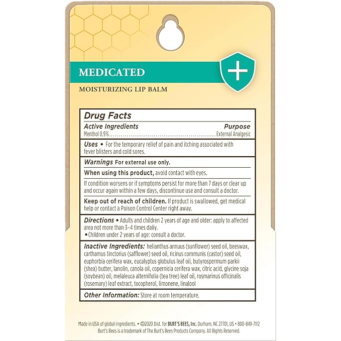 Burt's Bees Medicated Lip Balm, With Eucalyptus Oil and Menthol, Tint-Free, Natural Origin Lip Care, 2 Tubes, 0.15 oz.-VivaGrace Women