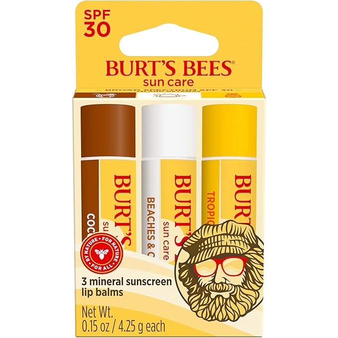 Burt’s Bees SPF 30 Lip Balm Mothers Day Gifts for Mom, Island Getaway - Coco Loco, Beaches & Cream, Tropic Like It's Hot, Water-Resistant Sun Care, Natural Origin Lip Treatment, 3 Tubes, 0.15 oz-VivaGrace Women
