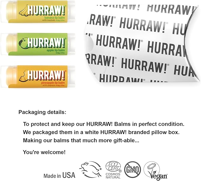 Hurraw! Banana, Apple, Pineapple Lip Balms, 3 Pack Bundle: Organic, Certified Vegan, Cruelty and Gluten Free. Non-GMO, 100% Natural. Bee, Shea, Soy & Palm Free. Made in USA-VivaGrace Women