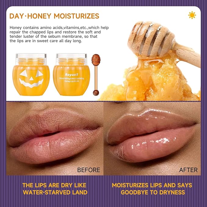 Lip Moisturizer Lip Balm Set, Lip Sleeping Mask, 2PCS Pumpkin & Honey Lip Mask Overnight Improve Dry Lips, Reduce Lip Wrinkles & Dead Skin, Lip Care Products Gift Set For Women-VivaGrace Women