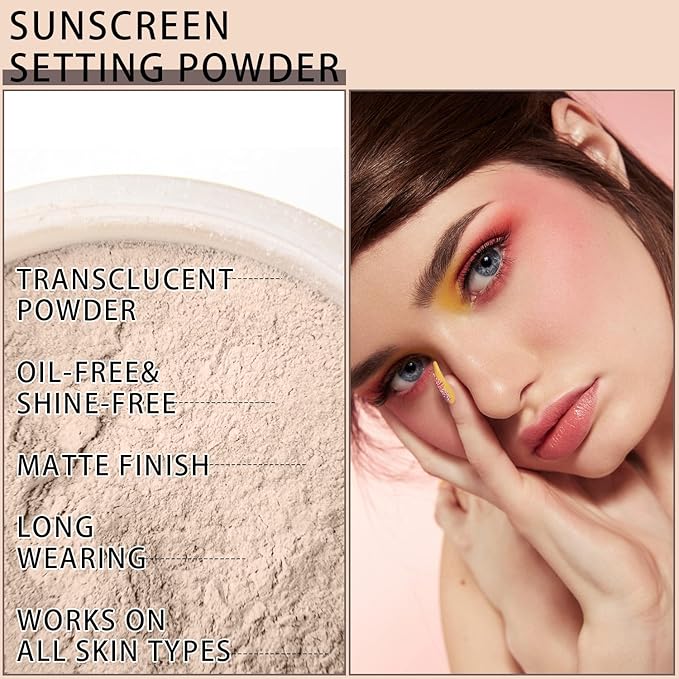 Mineral Sunscreen Setting Powder, SPF 35 Translucent Loose Powder, Mineral Brush Powder, Oil Control Natural Matte Finish, Lasting Lightweight Breathable for All Skin (#02 Fair)-VivaGrace Women
