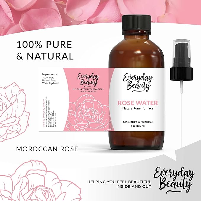 Rose Water Facial Toner - Alcohol-Free Vegan All Natural Refreshing Spray Mist for Face and Hair - Uplifts, Calming & Soothing for All Skin Types 4oz with Fine Mist Cap-VivaGrace Women
