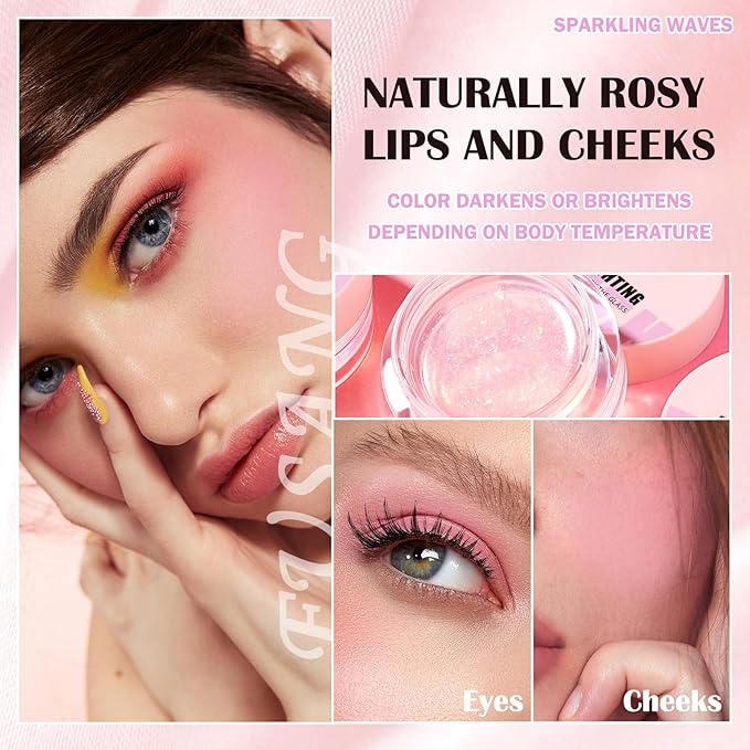 Color Changing Blush,Glitter Color Changing Blusher for Cheeks,Waterproof Lightweight Ph Blush Glossy Makeup,Moisturizing Long Lasting Multi Use Shiny Cheek Face Blush Gel for Women-VivaGrace Women