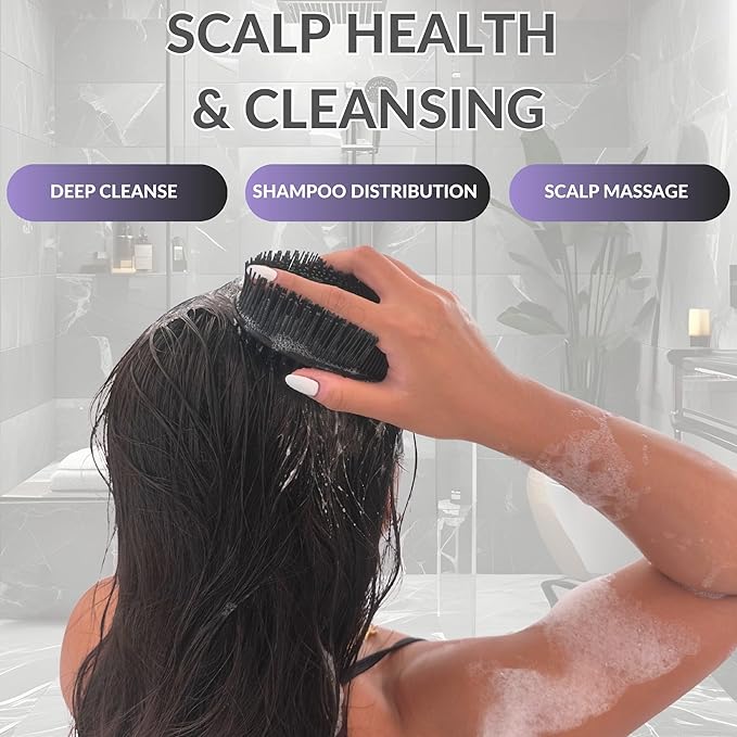 Avilana Silicone Body Scrubber – Gentle Shower Brush & Loofah Alternative- Food Grade & Lab Tested – Fast-Drying, Hygienic, BPA-Free Silicone Body Gentle Exfoliator (Black, Scalp)-VivaGrace Women