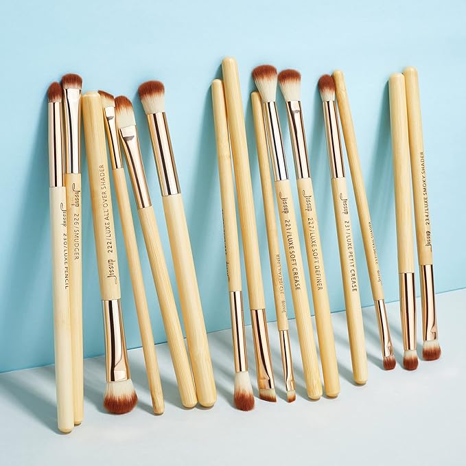 Jessup Eye Makeup Brushes Set, Premium Synthetic Eyeshadow Blending Concealer Eyebrow Eyeliner Brush, 15pcs Labeled Bamboo Make Up Brushes T137-VivaGrace Women