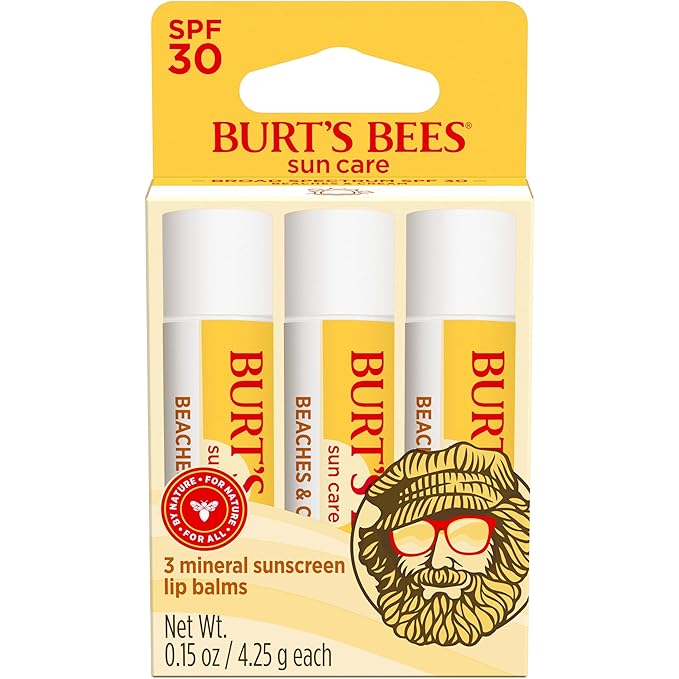 Burt’s Bees SPF 30 Lip Balm Mothers Day Gifts for Mom, Beaches and Cream, Water-Resistant Sun Care, Nano-Free Zinc Oxide Formula, Natural Origin Conditioning Lip Treatment, 3 Tubes, 0.15 oz.-VivaGrace Women