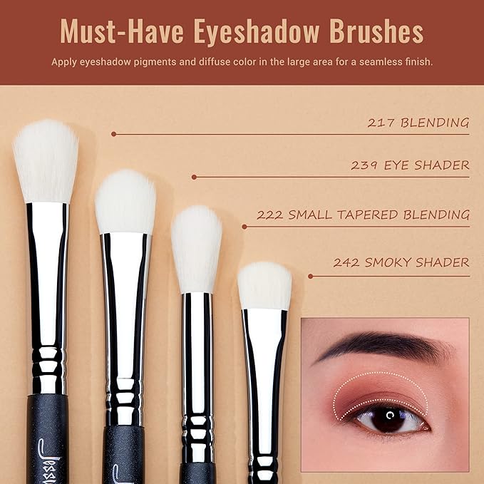 Jessup Eyeshadow Brush Set 11pcs Eye Makeup Brushes Set Professional Eye Shadow Brush Blending Brush Shader Crease Brush Black T340-VivaGrace Women