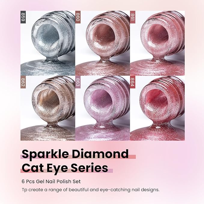 RARJSM Cat Eye Gel Nail Polish Set 6 Pcs Magnetic Sparkle Diamond Glitter Nude Pink Light Purple Red Silver Sheer Pink Velvet Ice Jelly Gel Polish with Magnet Stick UV LED Curing Requires Soak Off-VivaGrace Women
