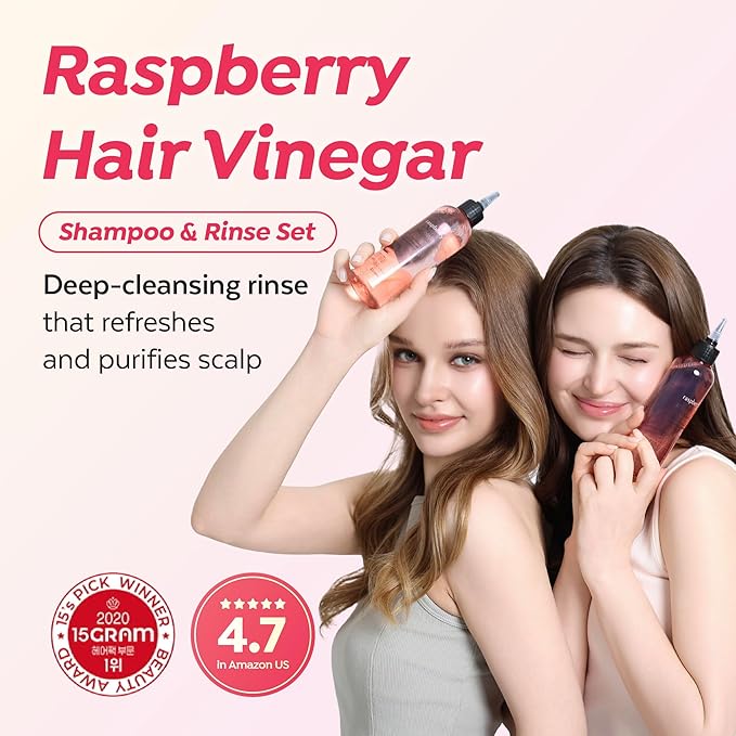 A’PIEU Raspberry Vinegar Hair Care Set – Shampoo (16.9 fl oz) + Hair Vinegar Rinse (6.76 fl oz) | Clarifying & pH Balancing Scalp Treatment, Removes Buildup, Soothes & Refreshes, Korean Hair Care-VivaGrace Women