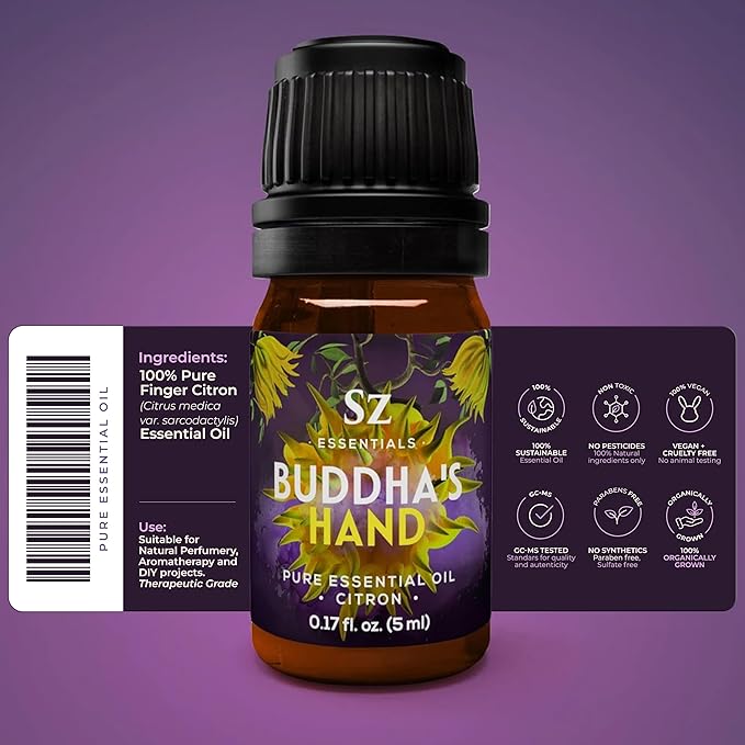 Buddha's Hand Essential Oil, 100% Pure, Extracted from The Most Fragrant Italian Finger Citron - Citrusy & Lemony Scent with Sweet Overtones - Therapeutic Grade & Vegan - 0.17oz (5ml)-VivaGrace Women