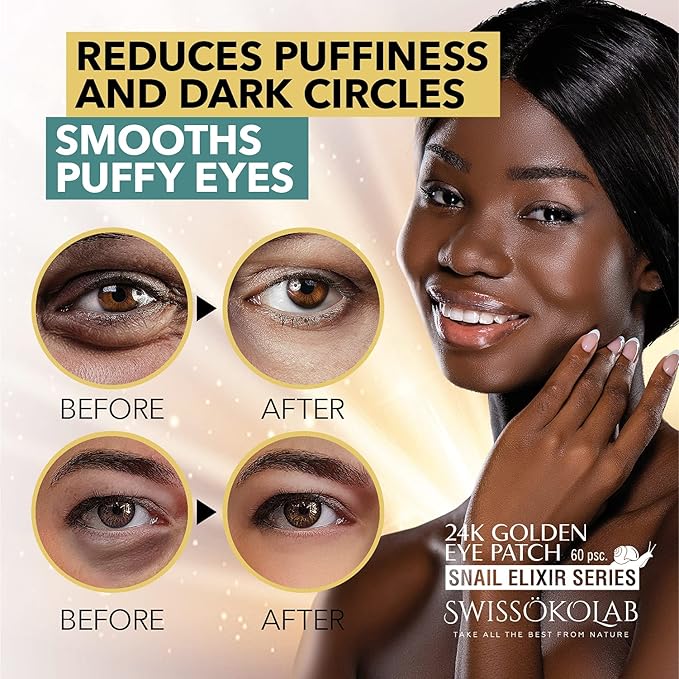 SWISSÖKOLAB Under Eye Patches For Puffy Eyes 24k Gold Eye Mask Dark Circles And Puffiness Collagen Eye Gel Pads Moisturizing & Reducing Wrinkles Anti-Aging Hyaluronic Acid (Snail Series)-VivaGrace Women
