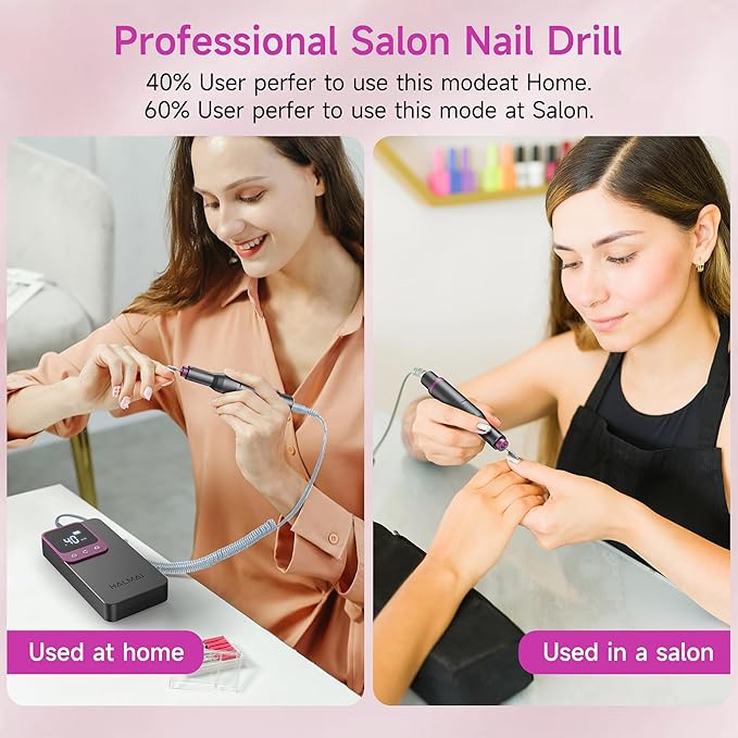 Electric Nail Drill Professional, Portable Nail File for Acrylic Gel Nails, Cordless Rechargeable Ultra Power Nail Drill Kit 40000RPM, HMC320 Salon-Grade Efile Nail Machine (Dark Grey)-VivaGrace Women