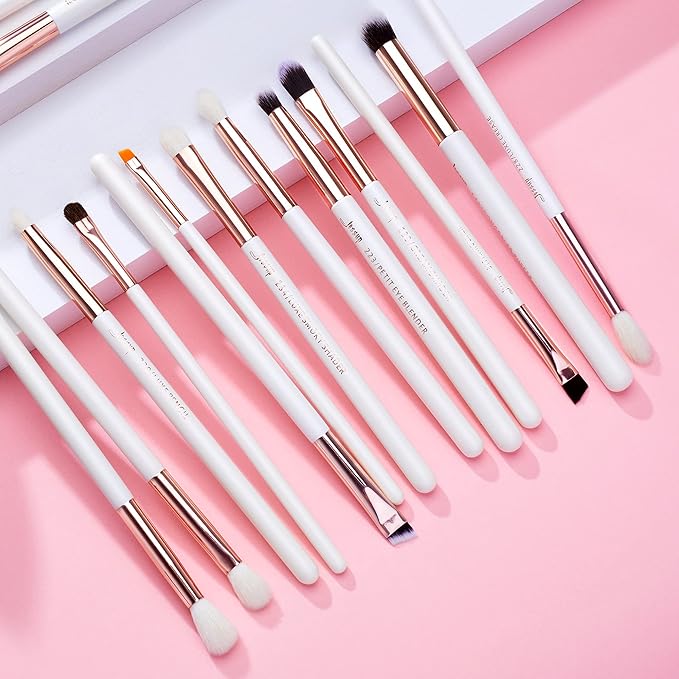 Jessup Eye Makeup Brush Set Professional 15pcs White/Rose Gold Premium Natural-synthetic Eye Shadow Blending Concealer Eye & Brow Liner Brushes, T217-VivaGrace Women