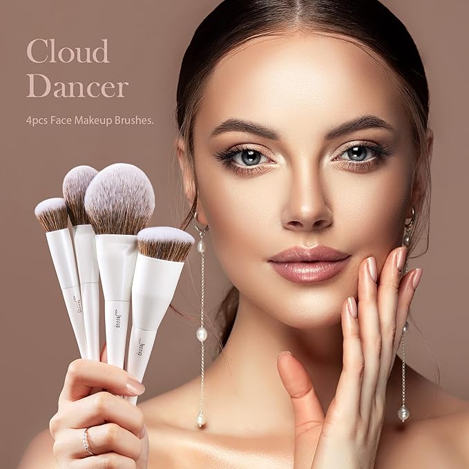 Jessup Make up Brushes 4pcs Face Makeup Brushes Set for Foundation Concealer Blush Contour Powder Highlighter, Pearl White T344-VivaGrace Women
