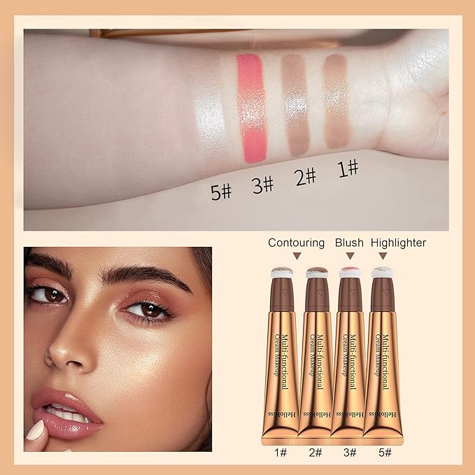 3pcs Contour Beauty Wand, Blush Wand and Liquid Highlighter Wand with Cushion Applicator, Long Lasting Silky Smooth Blendable Contour Highlighter Blush Stick,Cruelty Free,Contour +Blush +Highlighter Set（#01+#03+#05）-VivaGrace Women