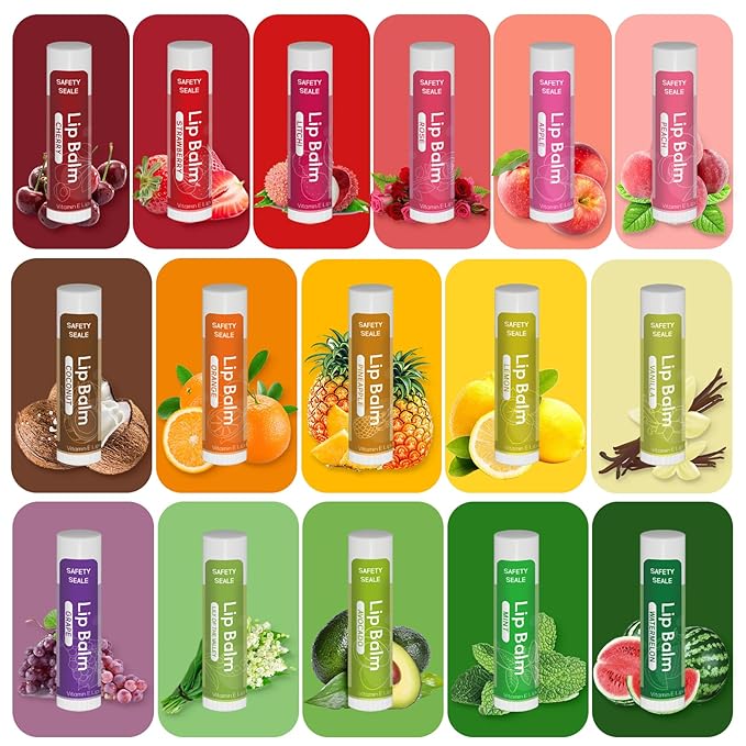 64 Pack Natural Lip Balm Bulk with Vitamin E and Coconut Oil Valentine's Day best choice - Moisturizing, Soothing, and Repairing Dry and Chapped Lips - 16 Flavors - Non-GMO-VivaGrace Women