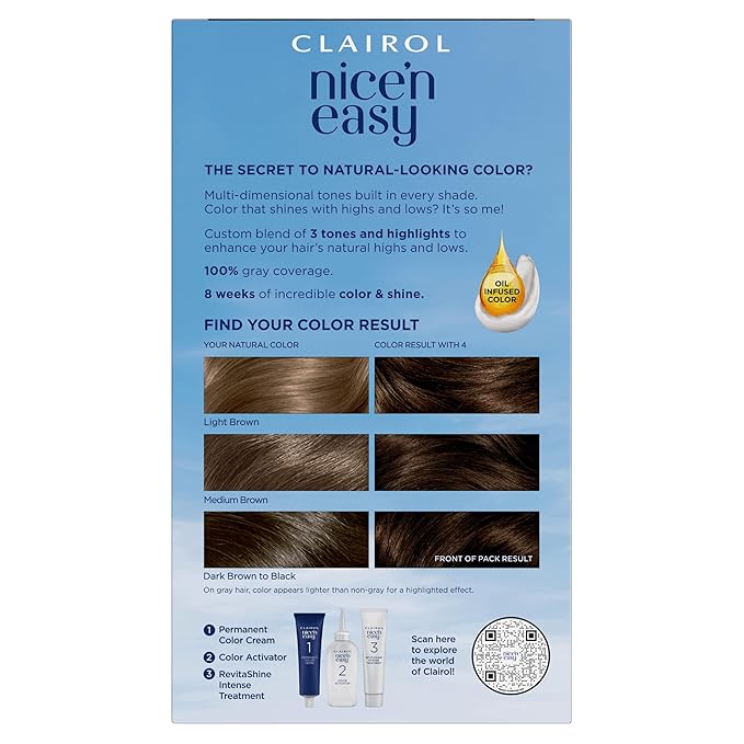 Clairol Nice'n Easy Permanent Hair Dye, 4 Dark Brown Hair Color, Pack of 3-VivaGrace Women