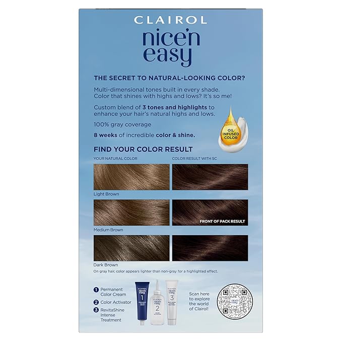 Clairol Nice'n Easy Permanent Hair Dye, 5C Medium Cool Brown Hair Color, Pack of 3-VivaGrace Women